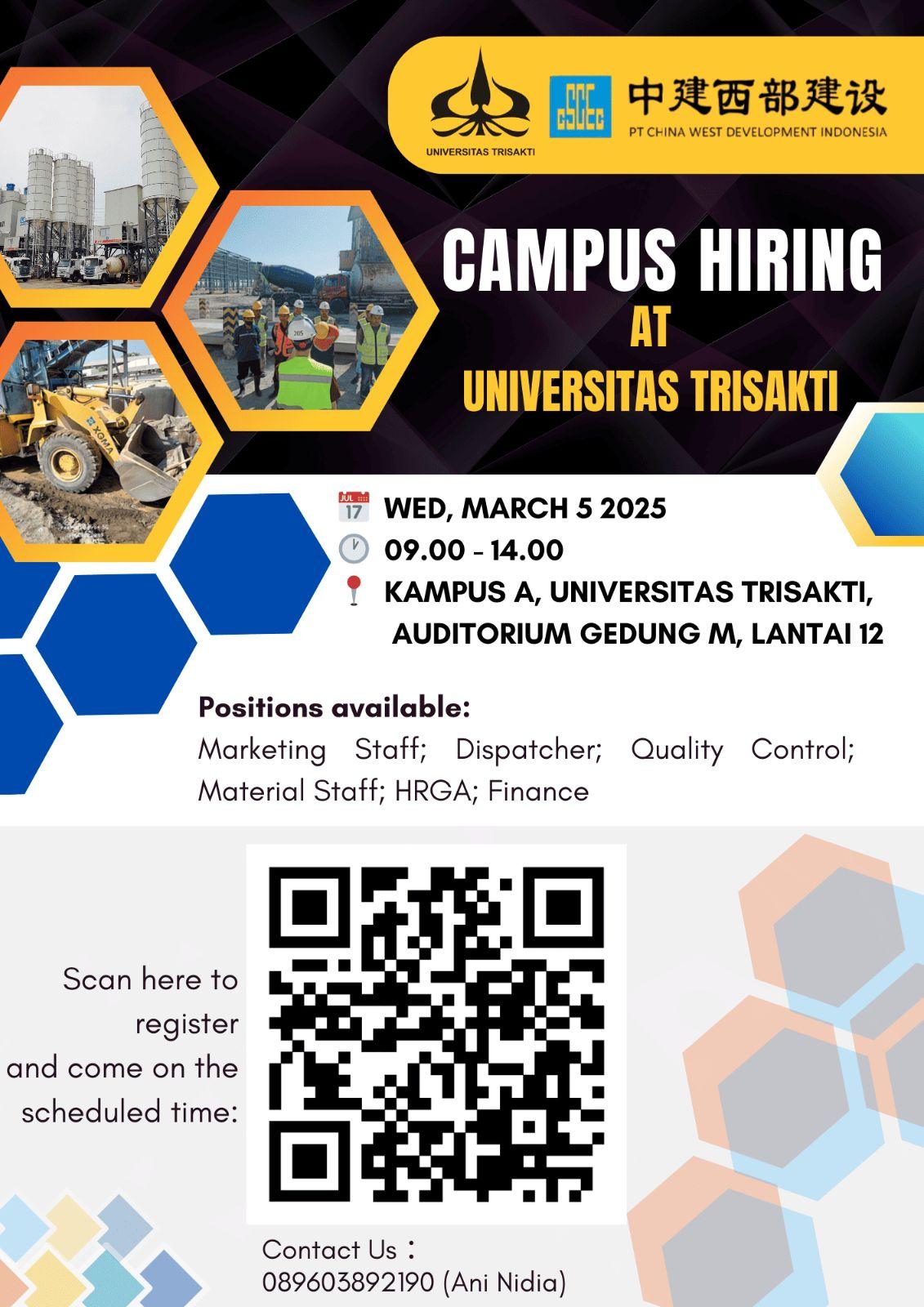 Campus Hiring PT China West Development Indonesia